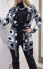 Cardigan bianco e azzurro con fantasia azteca - Follie by Alice