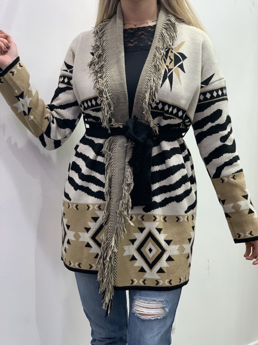Cardigan bianco zebrato con frangette - Follie by Alice