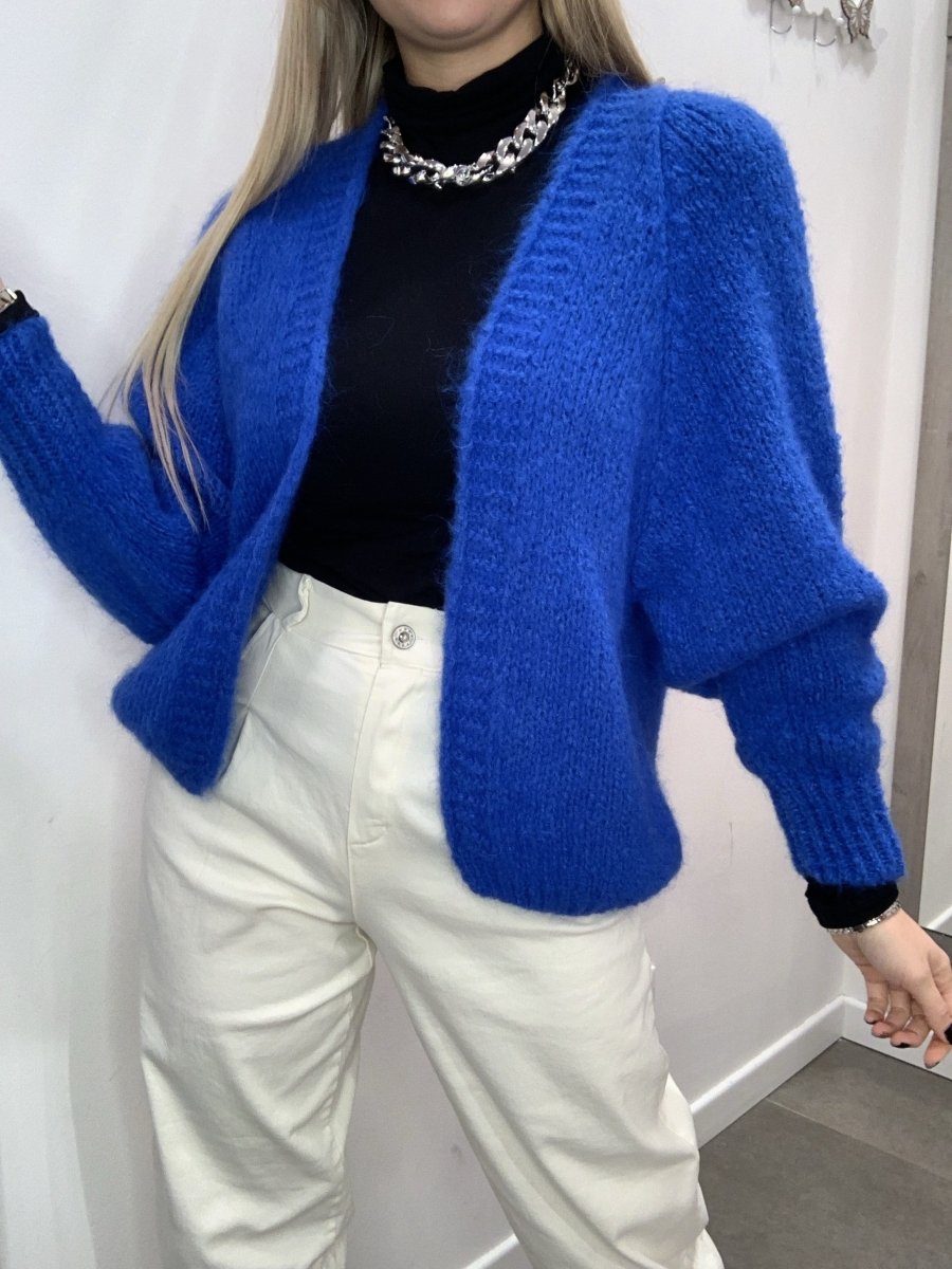 Cardigan blu di lana con manica a palloncino - Follie by Alice