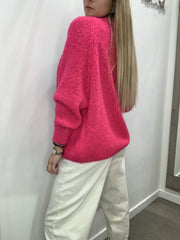Cardigan fucsia di lana con manica a palloncino - Follie by Alice