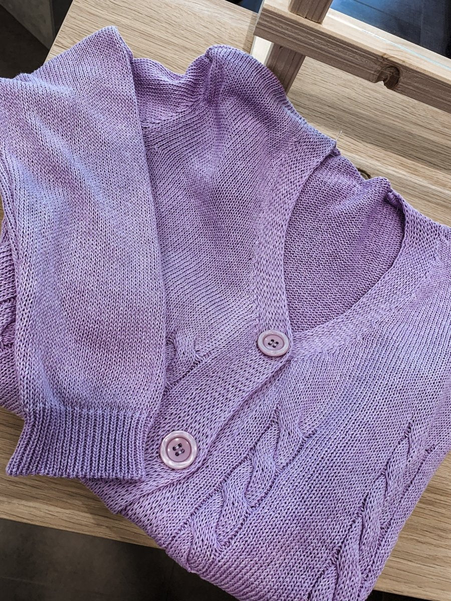 Cardigan lilla in maglia con bordi a coste - Follie by Alice