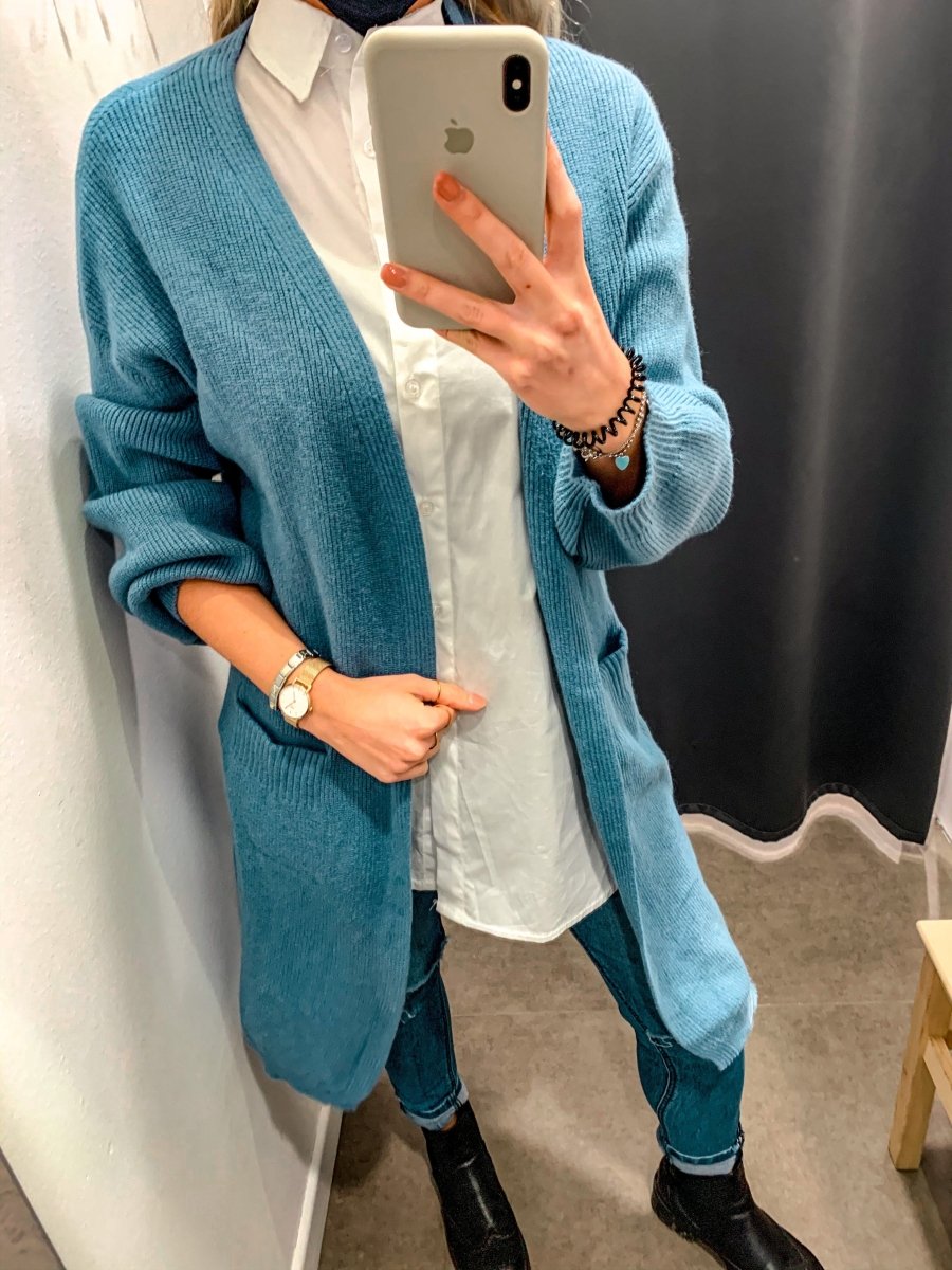 Cardigan lungo azzurro - Follie by Alice