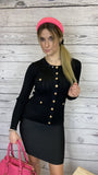 Cardigan nero a costine con bottoni oro - Follie by Alice