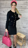 Cardigan nero a costine con bottoni oro - Follie by Alice