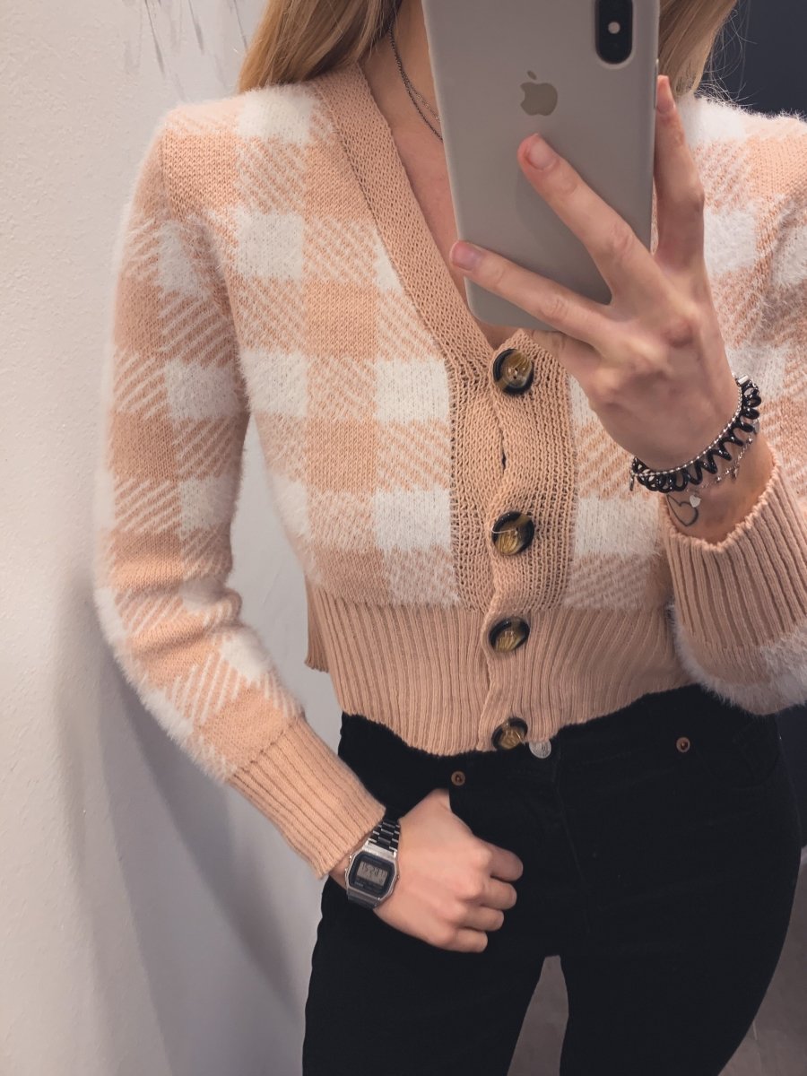 Cardigan orsetto a quadri rosa e bianco - Follie by Alice