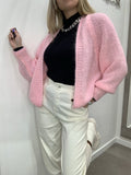Cardigan rosa di lana con manica a palloncino - Follie by Alice