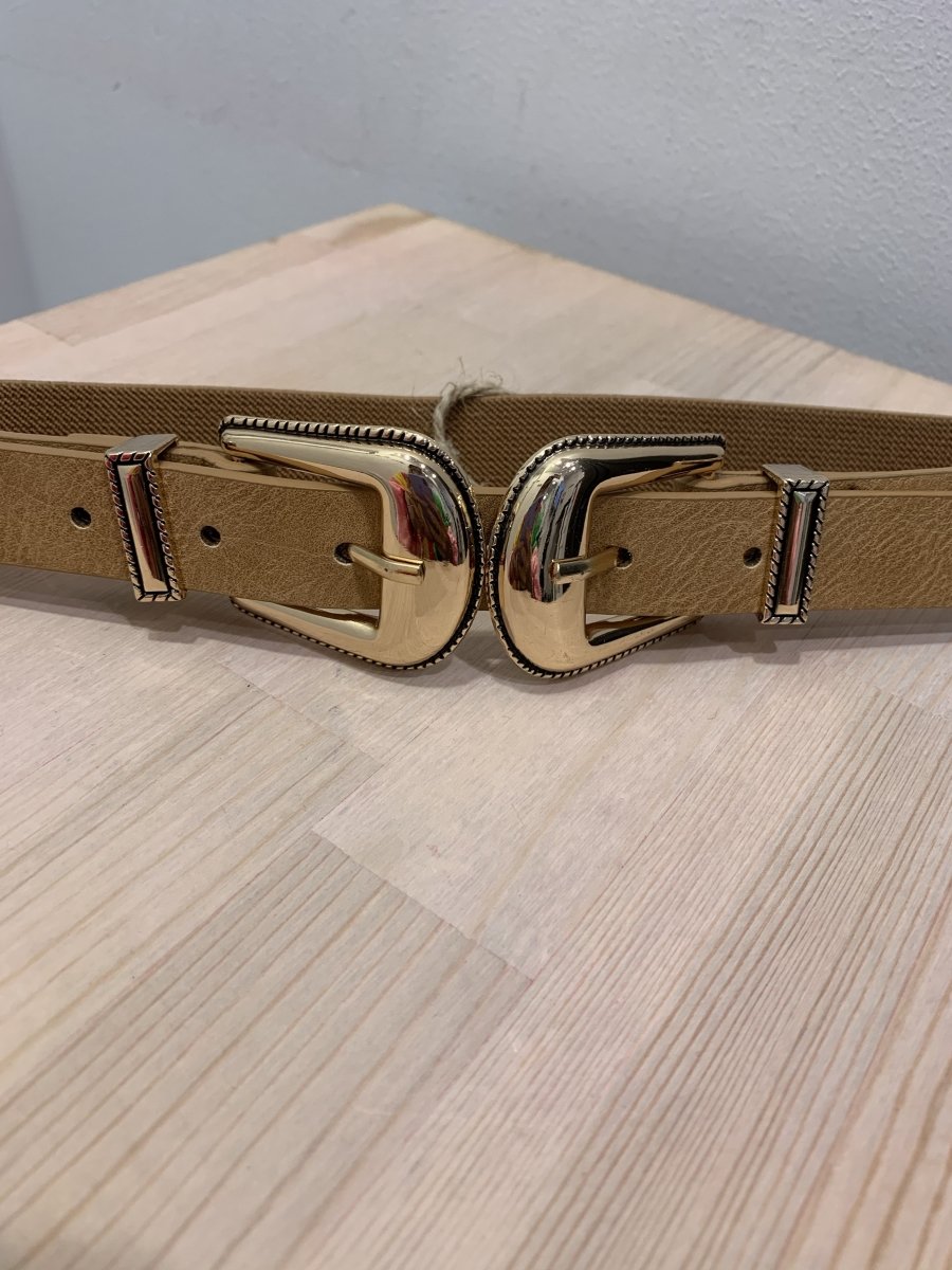 Cintura marrone con elastico e doppia fibbia oro - Follie by Alice