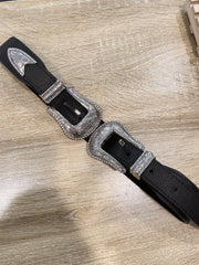 Cintura nera con elastico e doppia fibbia western argento - Follie by Alice