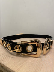 Cintura nera con elastico e doppia fibbia western oro - Follie by Alice