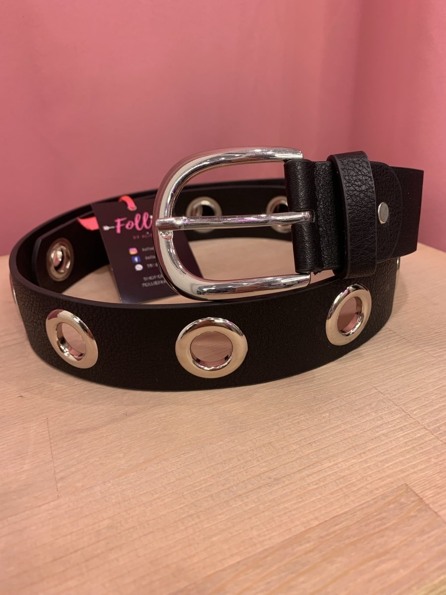 Cintura nera con occhielli argento