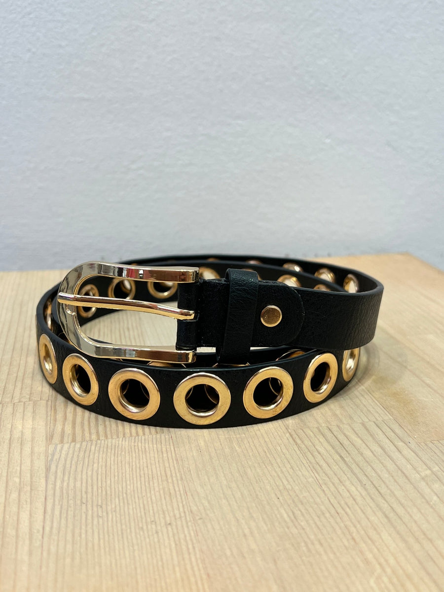 Cintura nera con passanti oro