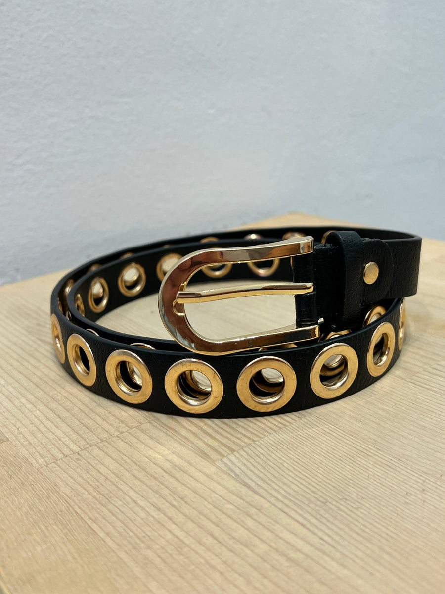 Cintura nera con passanti oro – alternate