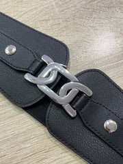 Cintura nera elasticizzata con fibbia argento - Follie by Alice