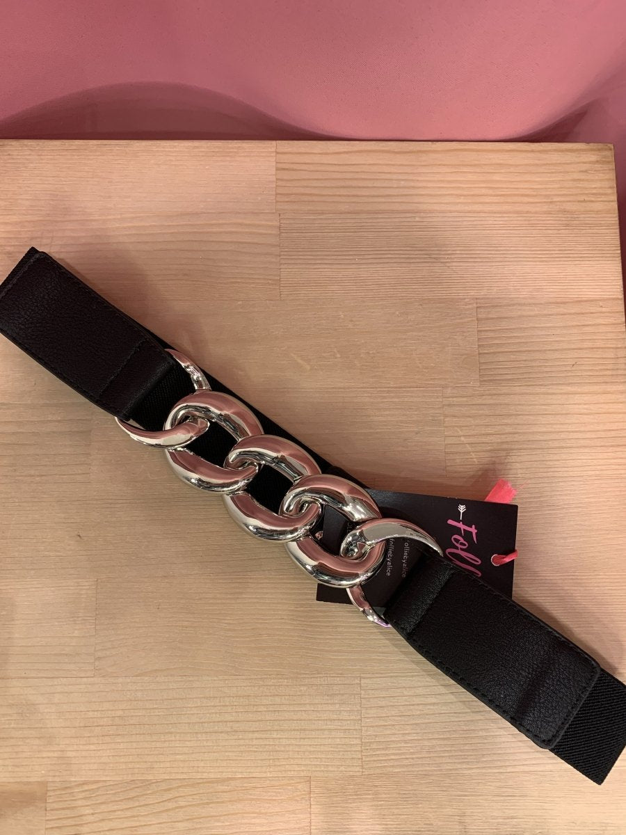 Cintura nera elasticizzata con maxi-catena argento - Follie by Alice