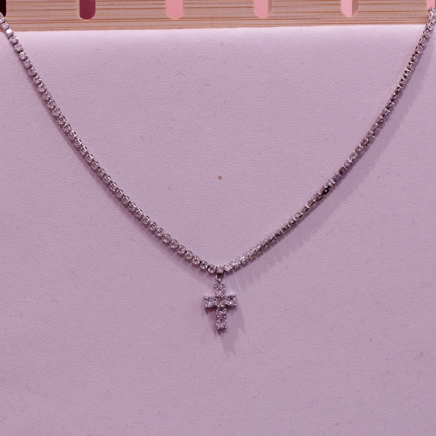 Collana argento a croce con strass