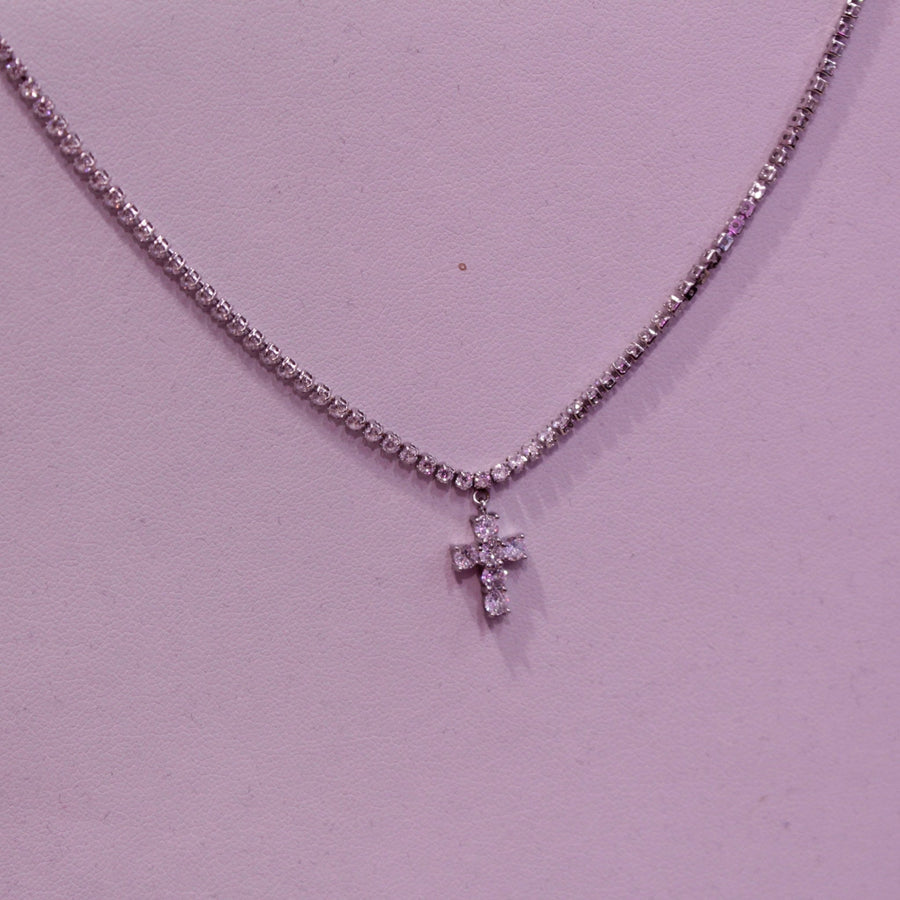 Collana argento a croce con strass – alternate
