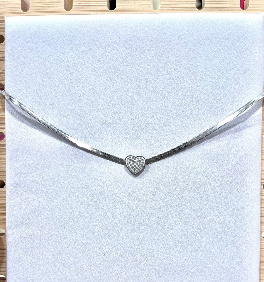 Collana argento con cuore e strass