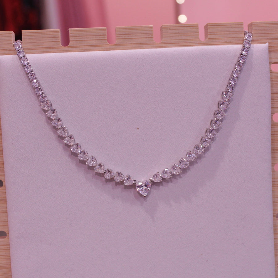 Collana argento con cuori di strass brillanti