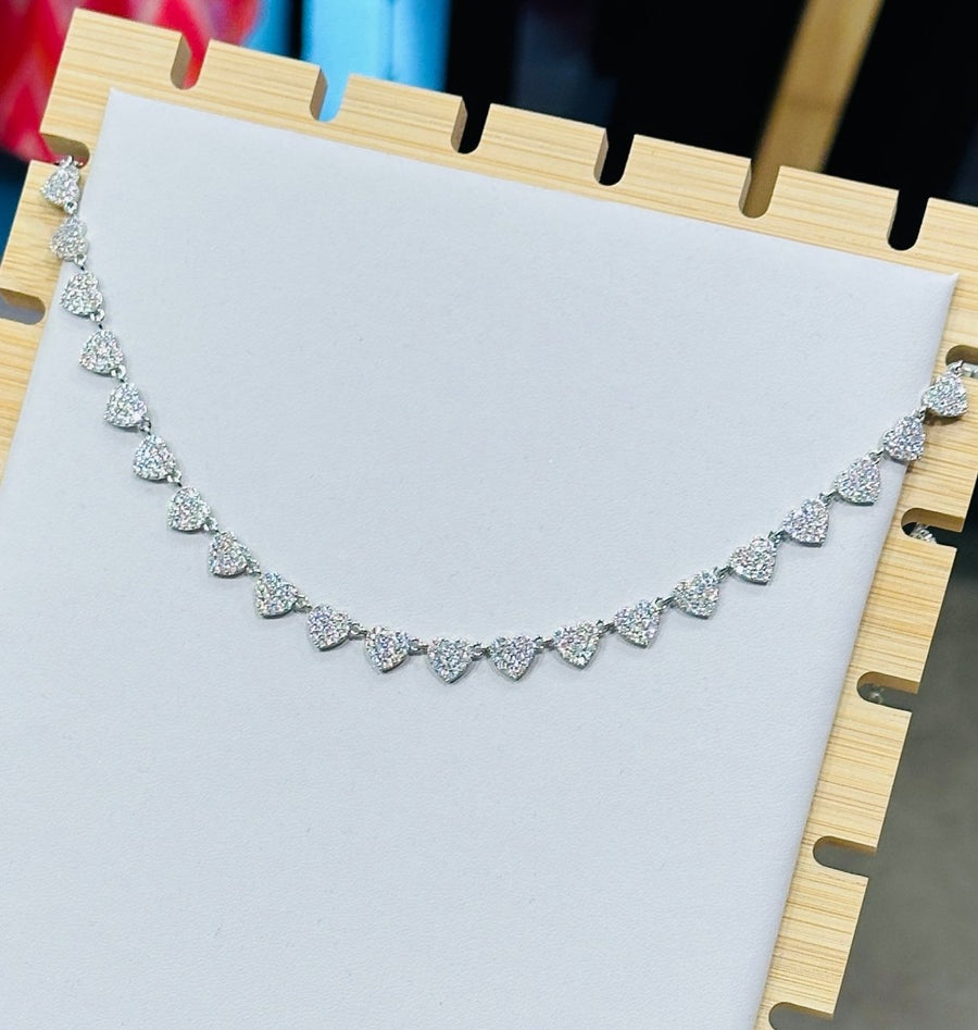 Collana argento con cuoricini con strass