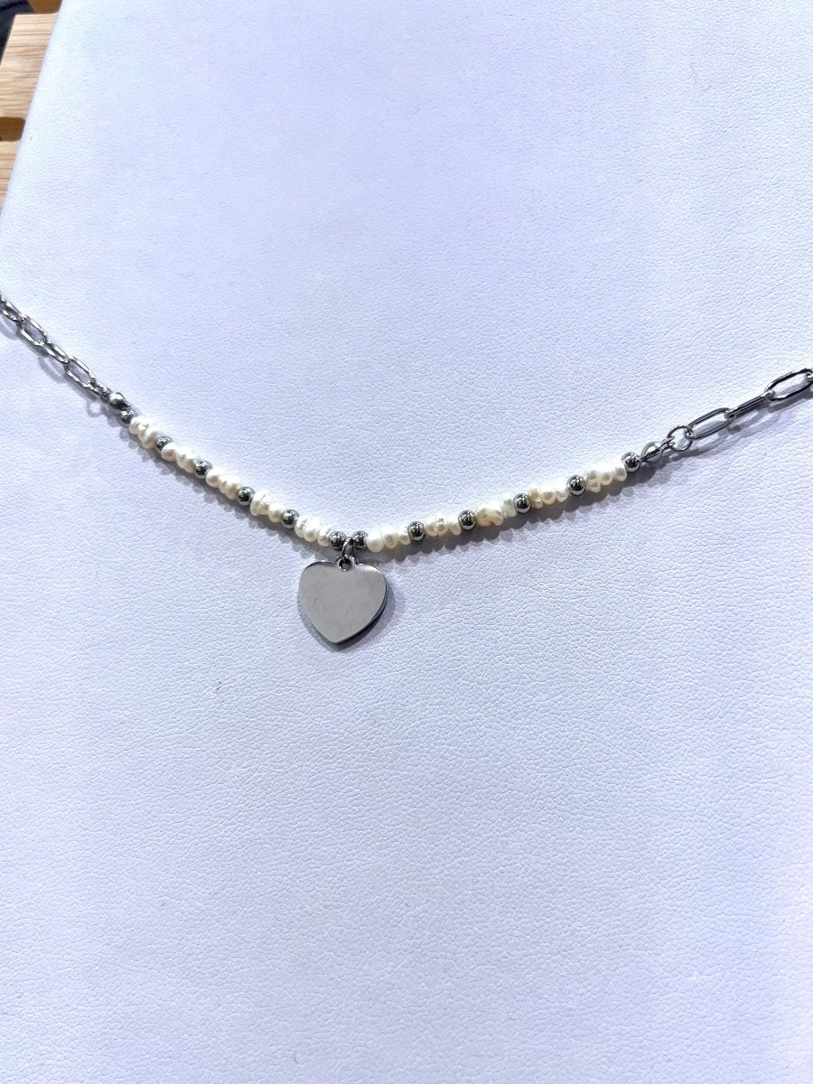 Collana argento con perline bianche e cuore - Follie by Alice