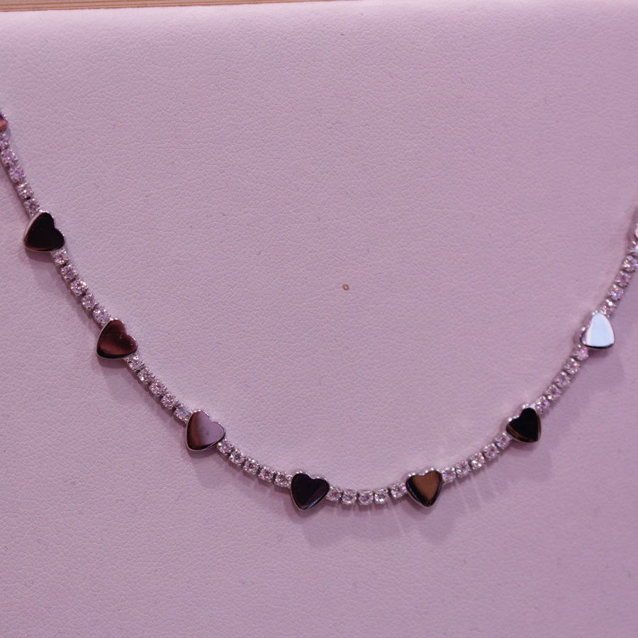 Collana argento con strass e cuoricini – alternate