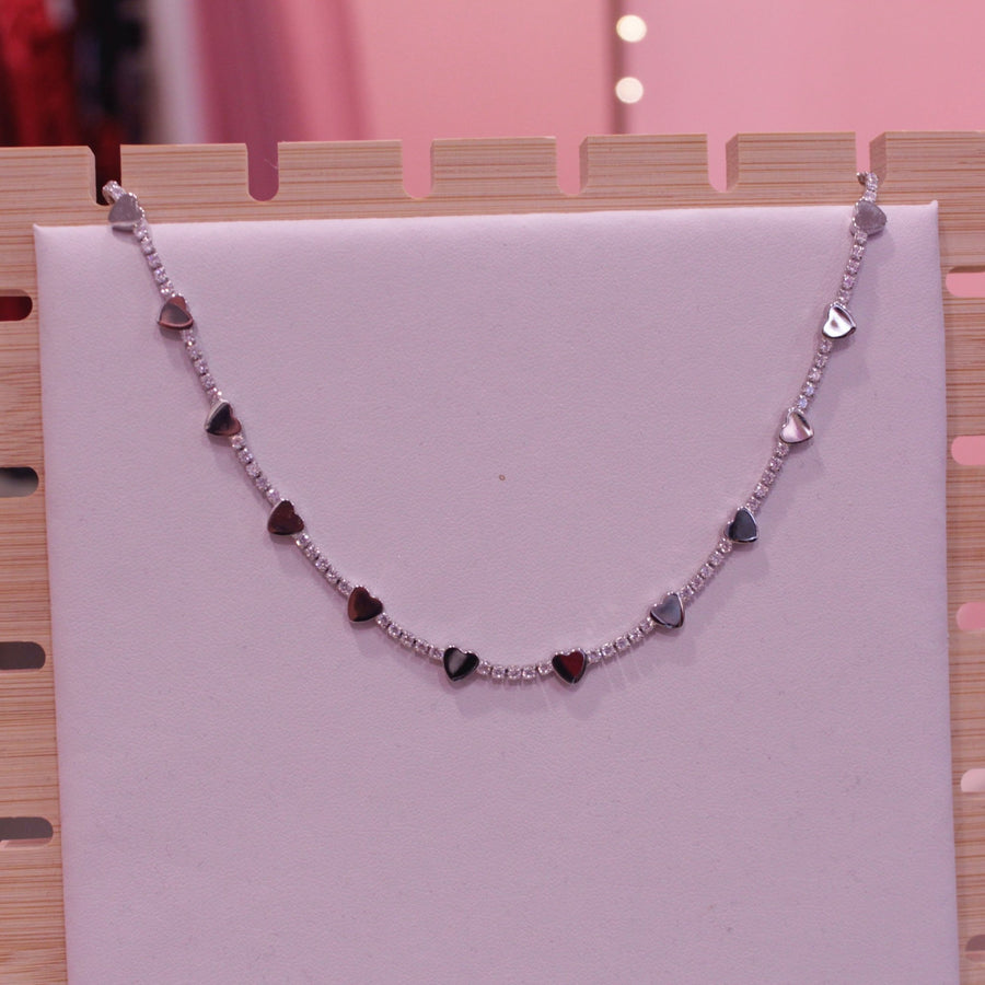 Collana argento con strass e cuoricini