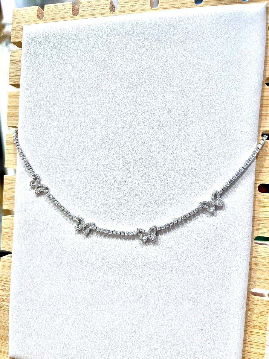 Collana argento con strass e farfalle