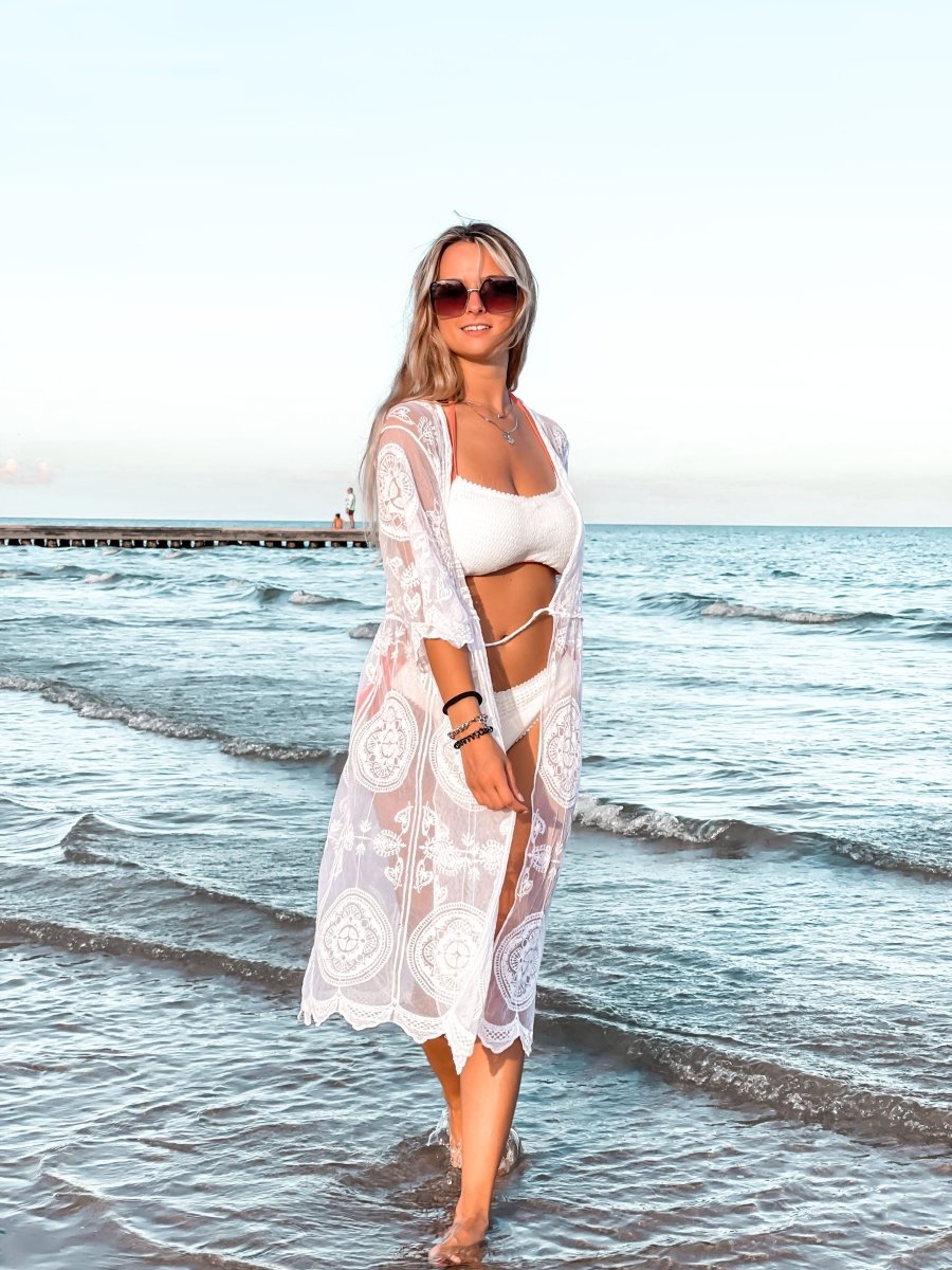 Abito Copricostume Bianco Trasparente Abito Camicia Da Mare