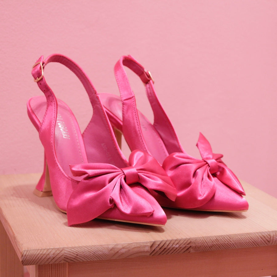 Décolleté fucsia in raso con fiocchetto e tacco scultura 10 cm – alternate