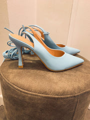 Dècolletè slingback azzurre con laccetti alla caviglia e tacco 10 cm - Follie by Alice