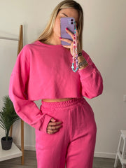 Felpa crop fucsia con personalizzazione ricamata - Follie by Alice