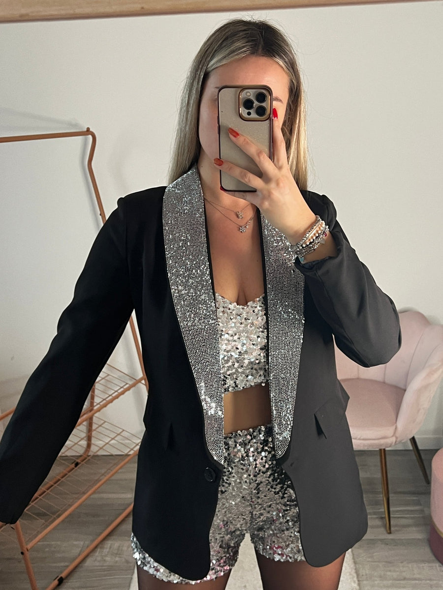 Giacca nera con strass gioiello