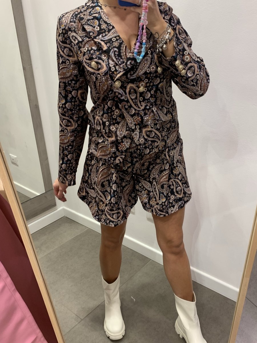 Giacca nera doppiopetto con fantasia - Follie by Alice