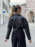 Giacca nera in similpelle con frange - Follie by Alice