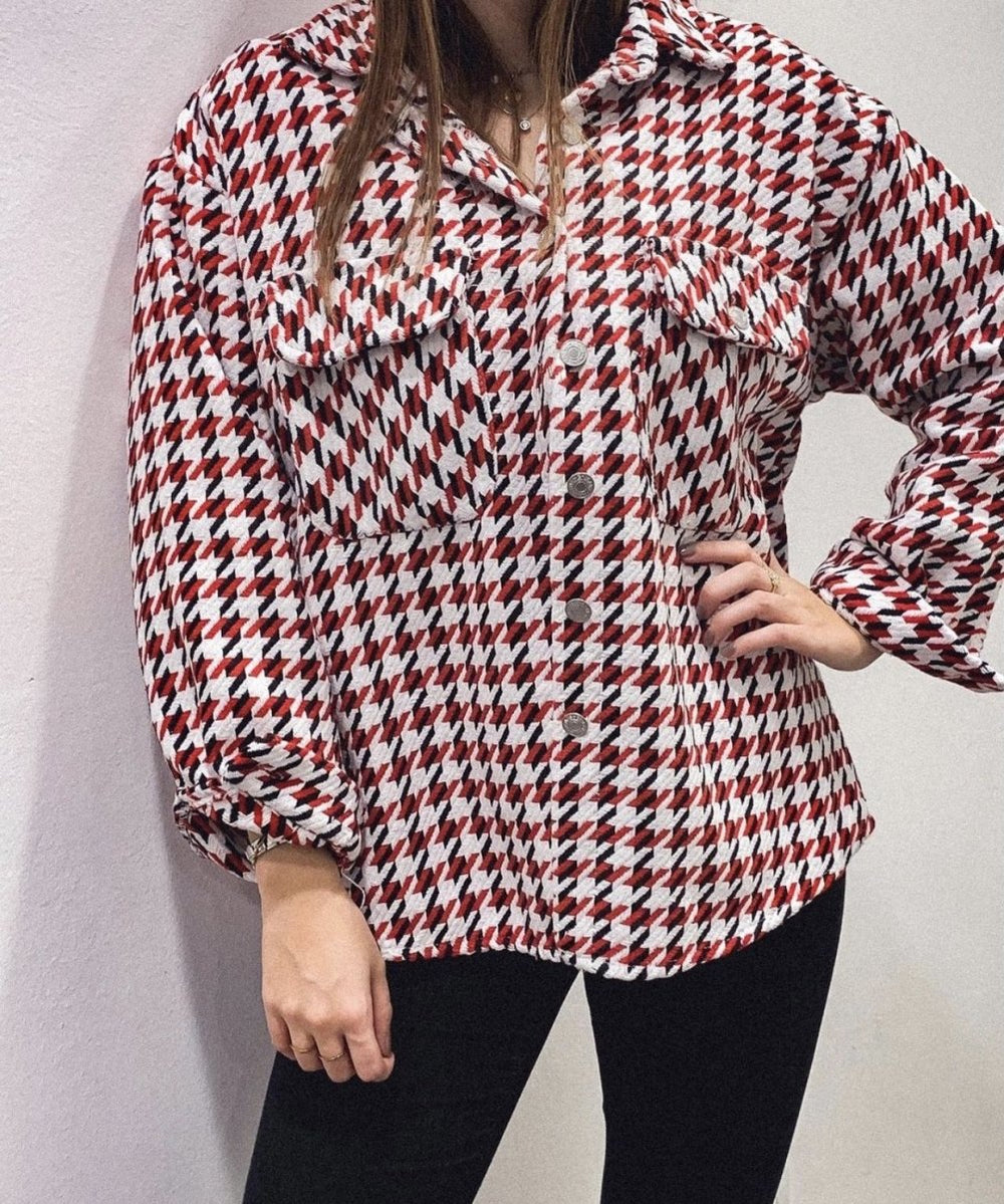 Giacca pied de poule bianca, rossa e nera - Follie by Alice