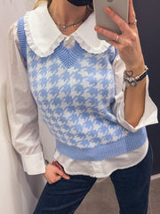 Gilet azzurro con fantasia pied-de-poule - Follie by Alice