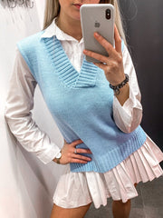 Gilet azzurro con orli a costine - Follie by Alice