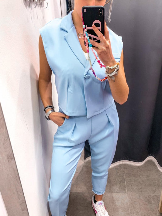 Gilet azzurro con taschino - Follie by Alice