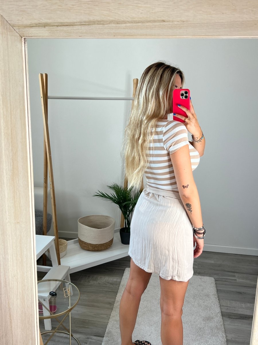 Gonna a portafoglio beige effetto lino – alternate