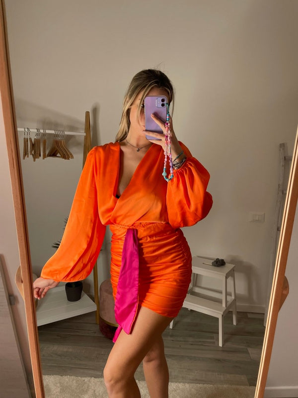 Gonna arancione drappeggiata con fiocco - Follie by Alice