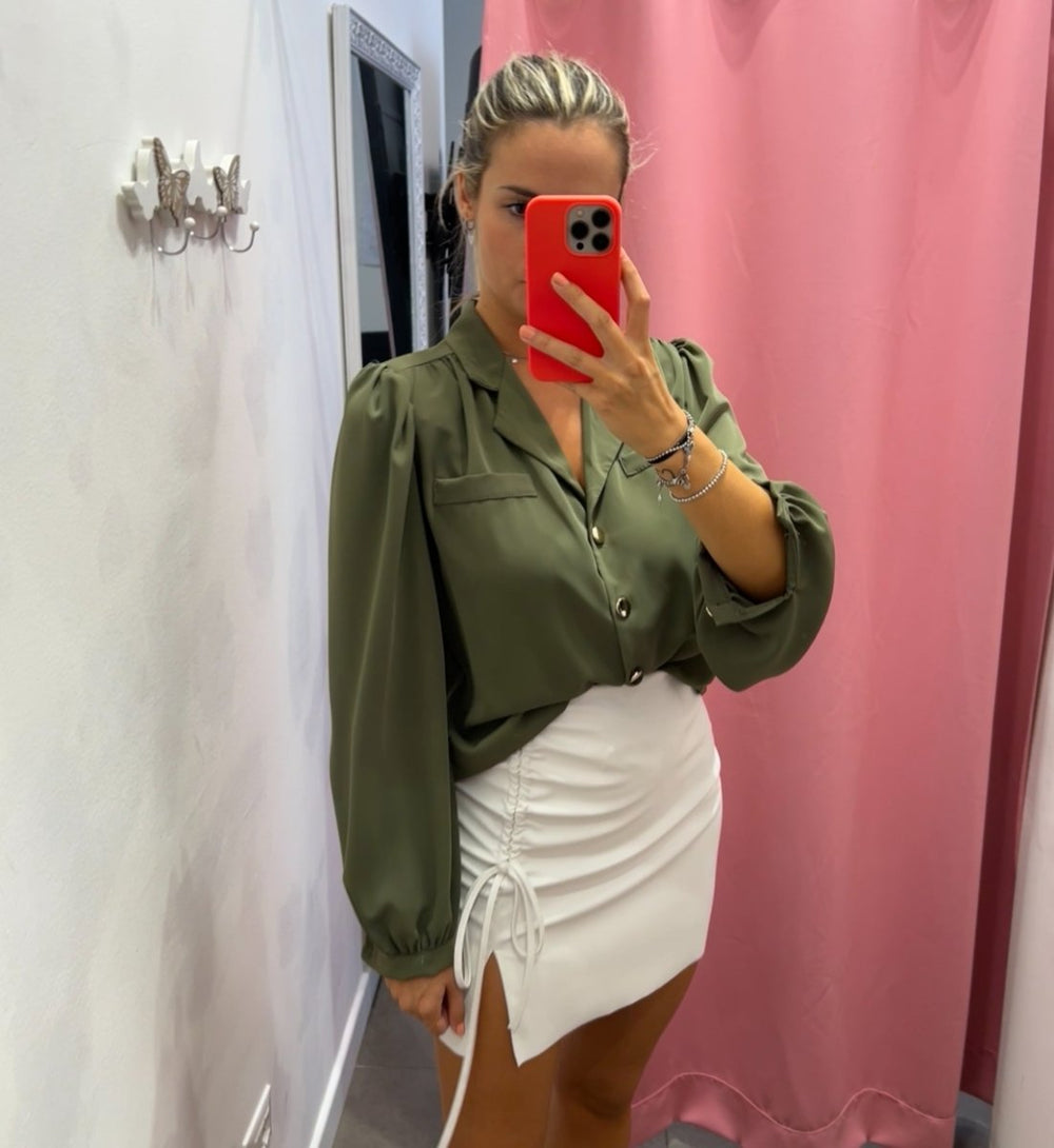 Gonna bianca drappeggiata in similpelle con spacco - Follie by Alice