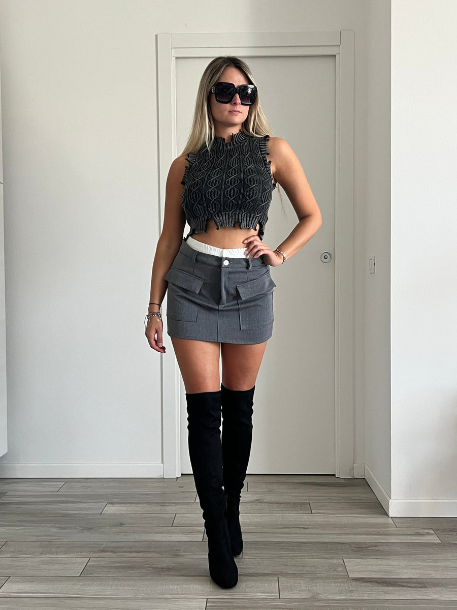 Gonna con tasconi e vita elasticizzata