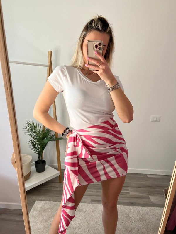 Gonna fucsia e bianca drappeggiata con fiocco - Follie by Alice