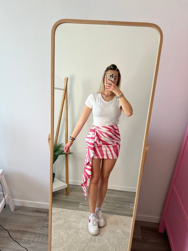 Gonna fucsia e bianca drappeggiata con fiocco - Follie by Alice