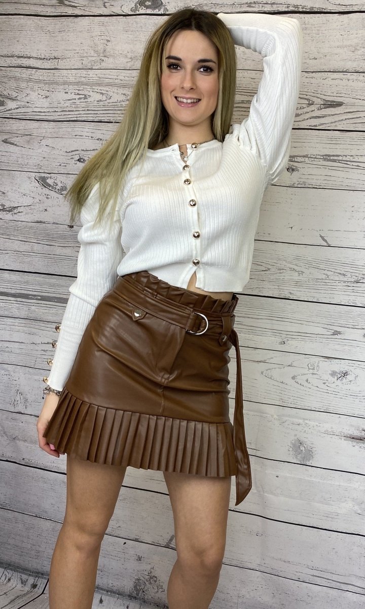 Gonna in similpelle plissettata color marrone - Follie by Alice