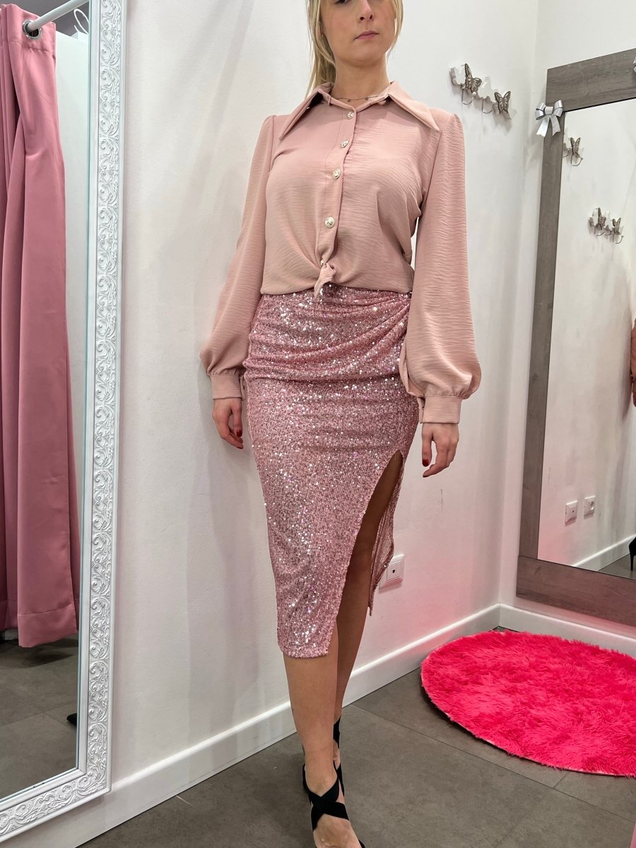 Gonna rosa drappeggiata con paillettes – alternate