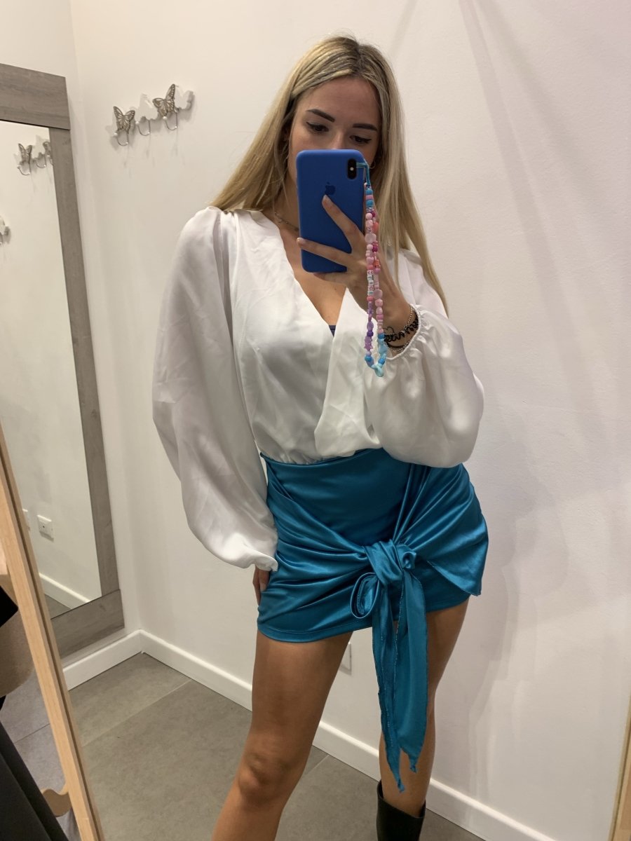 Gonna turchese effetto satin con fiocco - Follie by Alice