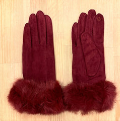 Guanti bordeaux con polsini in pelliccia sintetica - Follie by Alice