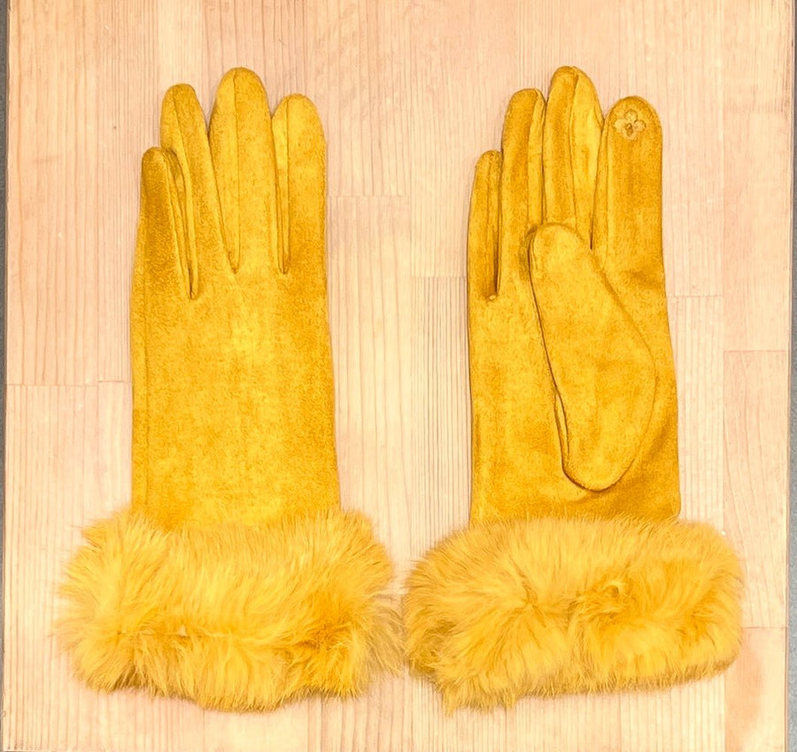 Guanti ocra con polsini in pelliccia sintetica