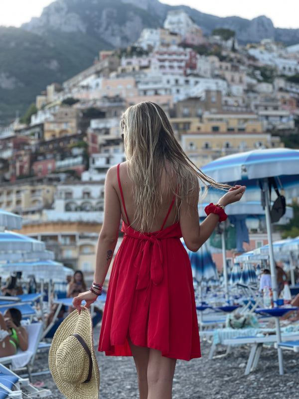 Vestitino Positano rosso con schiena scoperta e fiocchetto - Follie by Alice
